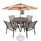 Jogo De Mesa Ripado E 4 Cadeiras De Alumínio E Tela Piscina