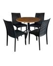 Jogo de Moema 80x80 Imbuia com 4 Cadeiras Rattan Preta Jogo de Moema 80x80 Imbuia com 4 Cadeiras Rattan Preta