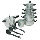 Jogo De Panela 5 Pçs + Fervedor 12 + Panela De Pressão 4,5 L Polida maçãSTORE