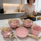 Jogo de Panela 5 Peças Indução Revestimento Ceramico Antiaderente Todos os Fogões Rosa
