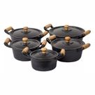 Jogo De Panela Alumínio Fundido Batido Grosso Craqueado Preto 5 Peças Pomel de Madeira