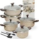 Jogo de Panela Caçarola Antiaderente Alumínio Grosso Tampa de Vidro 8 Peças Vanilla