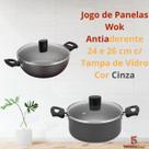 Jogo de Panela Caçarola Enjoy 24 e 26cm c/ TP Vidro Antiaderente Cor Cinza