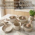 Jogo De Panela Cerâmica Antiaderente 6 Peças Bege Para Fogão A Gás E Indução Mundiart Luxo