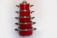 Jogo de panela com tampa de vidro vermelho Jogo de panela com tampa de vidro vermelho