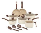 Jogo De Panelas 10 Peças Antiaderente Teflon Ivory Linha Familiar Para Cozinha Completa, Ideal Para Fritura, Arroz, Vapo