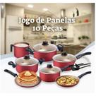 Jogo de panelas 10 peças CEREJA - Antiaderente - Teflon com tampa de vidro