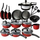 Jogo de Panelas 17 Peças Com Panela de Pressão 2 litros Conjunto Kit Teflon Antiaderente Frigideira Caçarola Tampa de Vidro