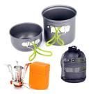 Jogo De Panelas 2 Pcs Camping + Mini Fogareiro Automático