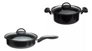 Jogo de Panelas 2 Peças Fogão Indução Cooktop Lenha e Gás Tampa Vidro Cor Preto