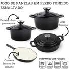 Jogo De Panelas 4 Peças Ferro Fundido Esmaltado Indução Gás Conjunto Caçarola Frigideira - PRETO