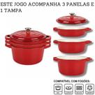 Jogo De Panelas 4 Peças Ferro Fundido Esmaltado Indução Gás Conjunto Caçarola Frigideira