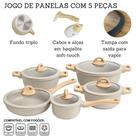 Jogo De Panelas 5 Peças Antiaderente Indução Gás Conjunto Revestido Cerâmica Granito Caçarola - BEGE