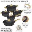 Jogo De Panelas 5 Peças Antiaderente Indução Gás Conjunto Revestido Cerâmica Granito Caçarola -PRETO