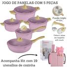Jogo De Panelas 5 Peças Antiaderente Indução Gás Revestido Cerâmica + Kit De Cozinha 12 Peças