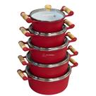 Jogo de Panelas 5 Peças Conjunto Kit Alumínio Batido Fundido com Revestimento em Ceramica Alça de Madeira Vermelho Com T Jogo de Panelas 5 Peças Conjunto Kit Alumínio Batido Fundido com Revestimento em Ceramica Alça de Madeira Vermelho Com T