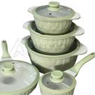 Jogo de Panelas 5 Peças Floral Verde Cerâmica Indução Antiaderente Kit Conjunto Caçarola Kit