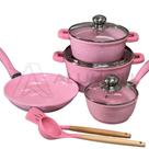 Jogo de Panelas 6 Peças Classic Rosa Cerâmica Indução Antiaderente Kit Conjunto Caçarola Frigideira Antiaderente CAVA