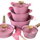 Jogo de Panelas 7 Peças Spanish Rosa Cerâmica Indução Antiaderente Kit Conjunto Caçarola Frigideira Antiaderente CAVA