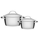 Jogo de Panelas Aço Inox Com Fundo Triplo E Tampas De Inox 2 Peças Tramontina Allegra Cor:Inox