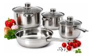 Jogo De Panelas Aço Inox Conjunto 7 Peças Com Tampa De Vidro