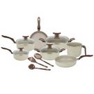 Jogo de Panelas Antiaderente 10 Peças Baunilha Com Tampa de Vidro