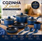 Jogo de Panelas Antiaderente 9 Peças Royale Chef Bleu Azul Tampa de Vidro Kit Panela Durável Moderna