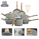 Jogo de Panelas Antiaderente Cerâmico Fogão Indução Kit 10 Peças Vanilla Cook Marmol