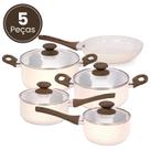 Jogo de Panelas Antiaderente com Revestimento de Cerâmica 5 Peças com Tampa de Vidro