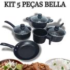 Jogo De Panelas Bella Conjunto Antiaderente 5 Peças Caneco, frigideira, caçarola Tampa Vidro Teflon Preto