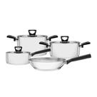 Jogo De Panelas Brava Baquelite Em Aço Inox Com Fundo Triplo E Cabos E Alças De Baquelite Jogo De Panelas Brava Baquelite Em Aço Inox Com Fundo Triplo E Cabos E Alças De Baquelite