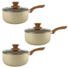 Jogo de Panelas Caçarola Cerâmica Antiaderente 3 Pçs Bege Grécia