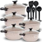 Jogo de Panelas Caçarolas 10 Peças Vanilla Creme Antiaderente Teflon Panelas Grande