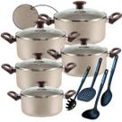 Jogo De Panelas Caçarolas 9 Peças Antiaderente 6 Camadas De Teflon Cor Crema