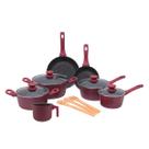 Jogo De Panelas Ceramica Antiaderente Indução Mimo Style Cook Red 10 Peças Conjunto Com Caçarola Frigideira E Utensílios