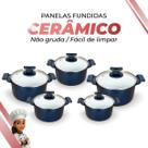 Jogo De Panelas Cerâmica Branca Antiaderente 5 Peças Azul Tampa De Vidro Alça de Alumínio