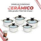 Jogo De Panelas Cerâmica Branca Antiaderente 5 Peças Branco Tampa De Vidro Alça de Alumínio