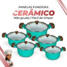Jogo De Panelas Cerâmica Branca Antiaderente 5 Peças Verde Tampa De Vidro