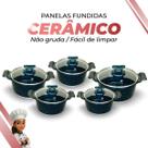 Jogo De Panelas Cerâmica Preta Antiaderente 5 Peças Preto Tampa De Vidro Alça de Alumínio