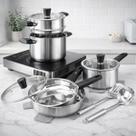 Jogo De Panelas Com 4 Descanso 2 Utensílios Aço Inoxidável