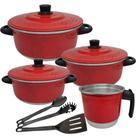 Jogo de Panelas de Alumínio Vermelho 18 a 22 + Fervedor N12 + Kit Espátulas