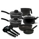 Jogo de Panelas Kit 9 Pçs Antiaderente Tampa Vidro Teflon Cor:Preto