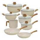 Jogo de Panelas Revestimento Cerâmica Casambiente 8 Peças Vanilla Sahara