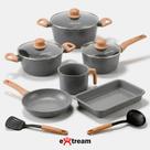 Jogo de Panelas Revestimento Ceramica Indução 8 peças Extream Kyoto Marmol Light