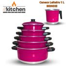 Jogo de Panelas Tampa Aluminio Rosa 5 Peças + Brinde Caneco