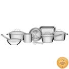 Jogo de Panelas Tramontina Aço Inox Fundo Triplo Allegra 7 Peças + Pegador Massa Jogo de Panelas Tramontina Aço Inox Fundo Triplo Allegra 7 Peças + Pegador Massa
