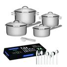 Jogo de Panelas Tramontina Aço Inox Solar 4 pçs + Faqueiro Inox Tramontina Malibu 74 pçs