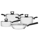 Jogo de Panelas Tramontina Brava Baquelite 4 Peças Aço Inox com Fundo Triplo e Cabos e Alças de Baquelite Preto 65180510 Jogo de Panelas Tramontina Brava Baquelite 4 Peças Aço Inox com Fundo Triplo e Cabos e Alças de Baquelite Preto 65180510