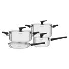 Jogo de Panelas Tramontina Grano Baquelite em Aço Inox com Corpo Triplo e Cabos e Alças em Baquelite Preto 4 Peças Jogo de Panelas Tramontina Grano Baquelite em Aço Inox com Corpo Triplo e Cabos e Alças em Baquelite Preto 4 Peças