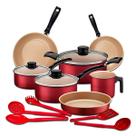 Jogo de Panelas Tramontina Turim Vermelho 12 Peças Antiaderente com Assadeira Fervedor e Kit de Utensílios Jogo de Panelas Tramontina Turim Vermelho 12 Peças Antiaderente com Assadeira Fervedor e Kit de Utensílios